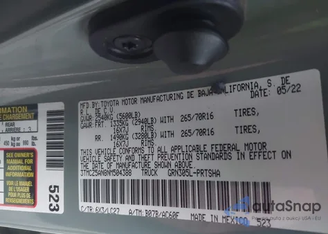 2022 Toyota Tacoma Trd Off Road z USA, uszkodzony, nr VIN 3TMCZ5AN8NM504388